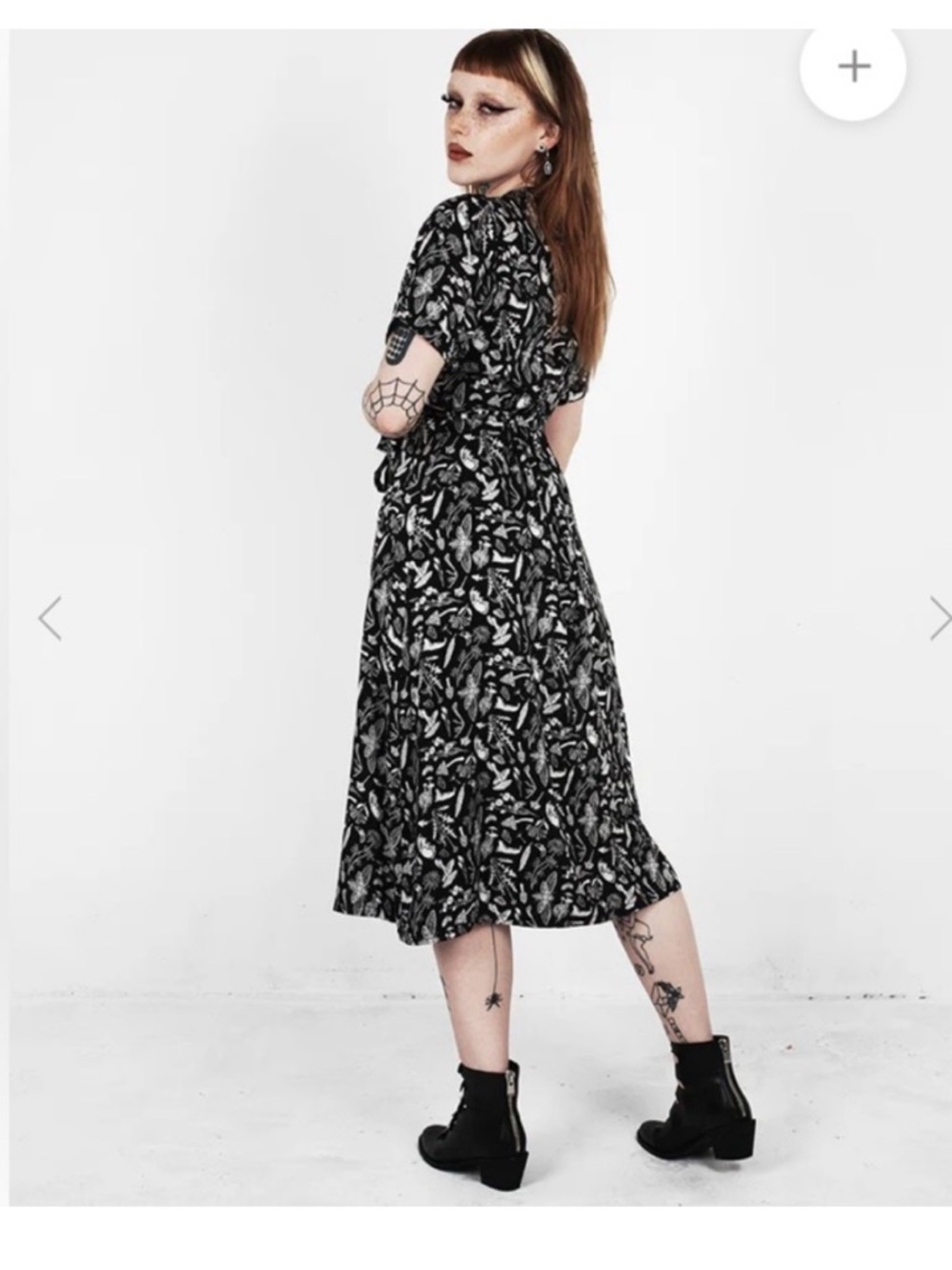 Disturbia Earth Magick black moths & mushrooms wrap midi dress 6 - Picture 3 of 15